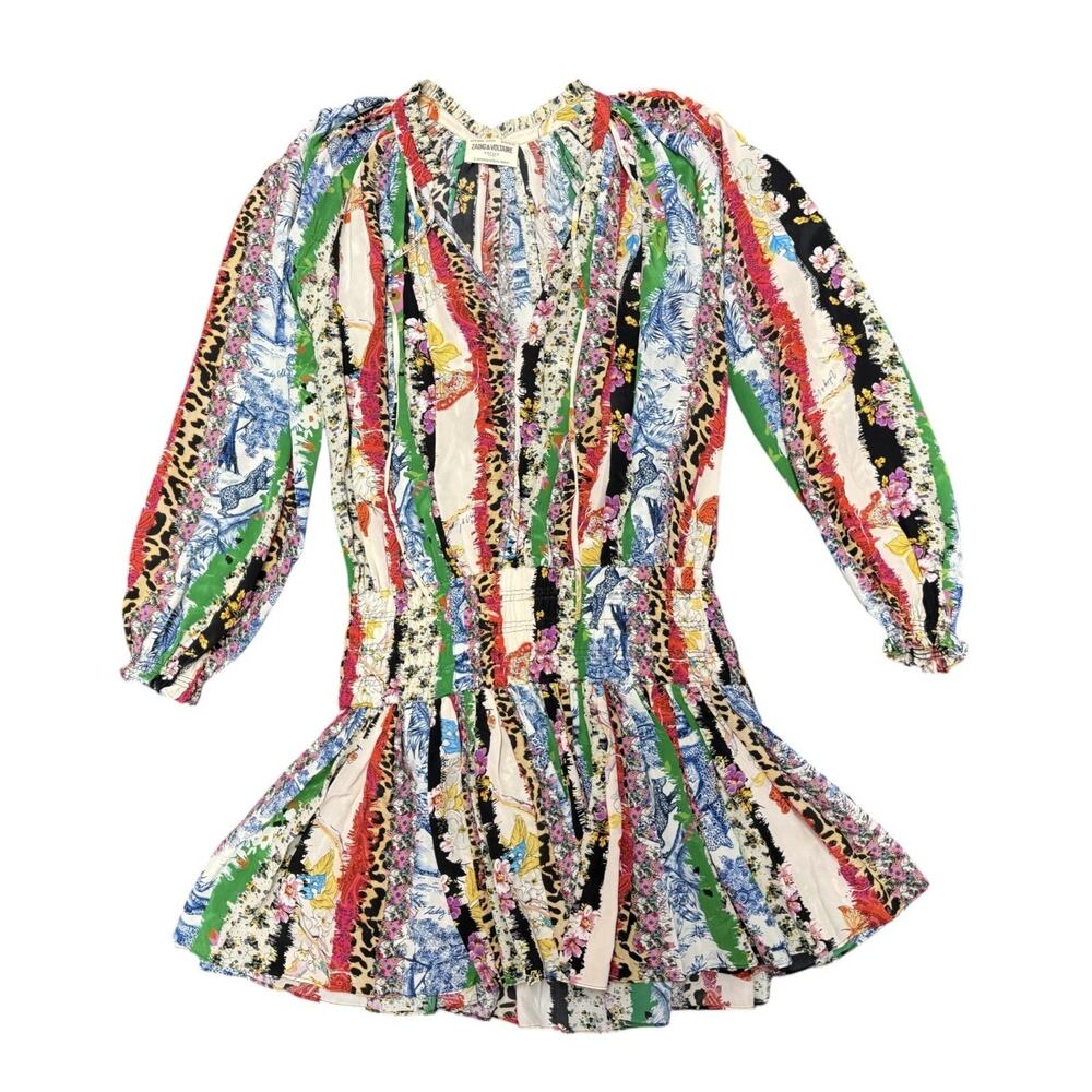 Zadig & Voltaire Rocade Mixed Print Silk Mini Dress Boho XS Rare Multicolor - Picture 4 of 12